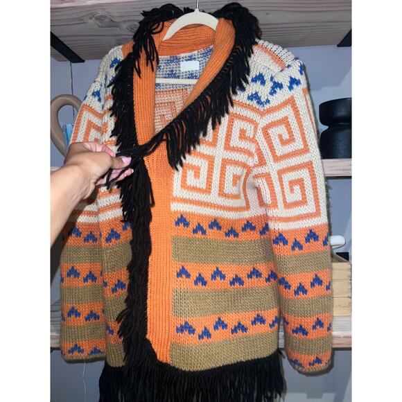 MOTHER || The Belted Fringe Alpaca Cardigan Orange Multicolor Size S MSR… - Picture 4 of 8